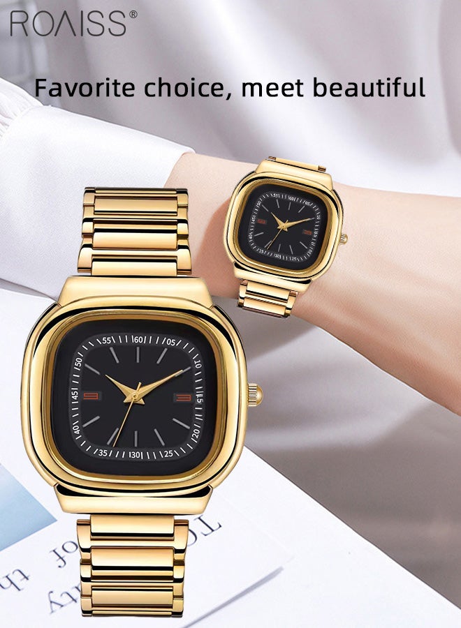 Women's Steel Strap Quartz Watch, Analog Display Square Black Dial, Waterproof Luxurious Retro Wristwatch as Gift for Ladies