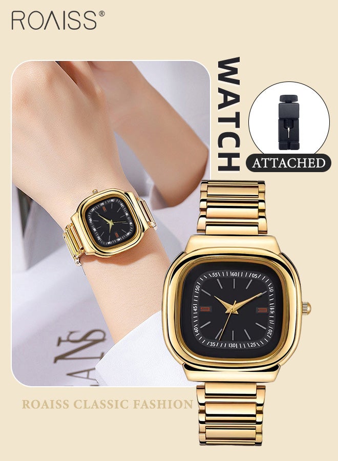 Women's Steel Strap Quartz Watch, Analog Display Square Black Dial, Waterproof Luxurious Retro Wristwatch as Gift for Ladies