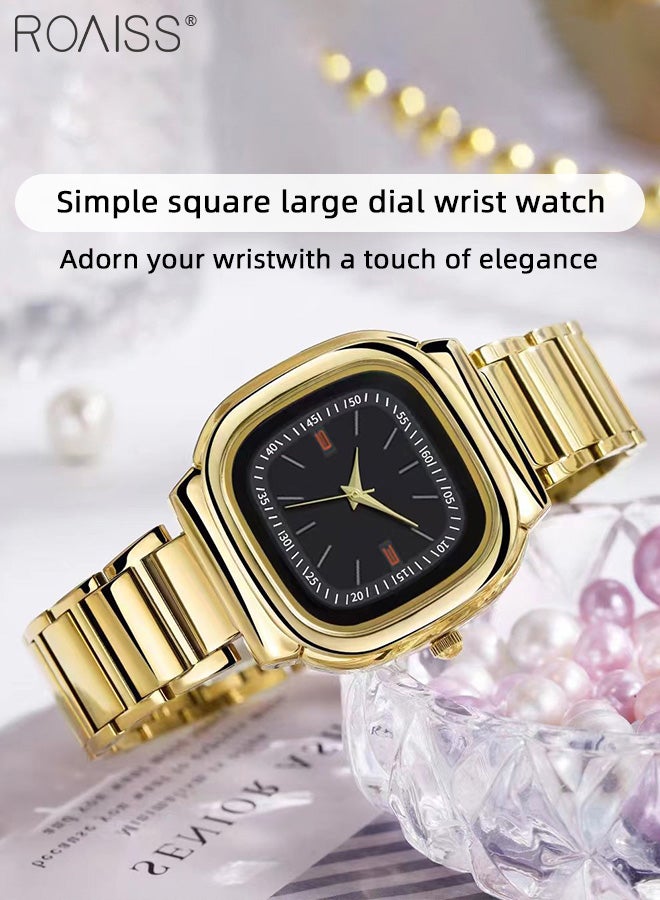 Women's Steel Strap Quartz Watch, Analog Display Square Black Dial, Waterproof Luxurious Retro Wristwatch as Gift for Ladies