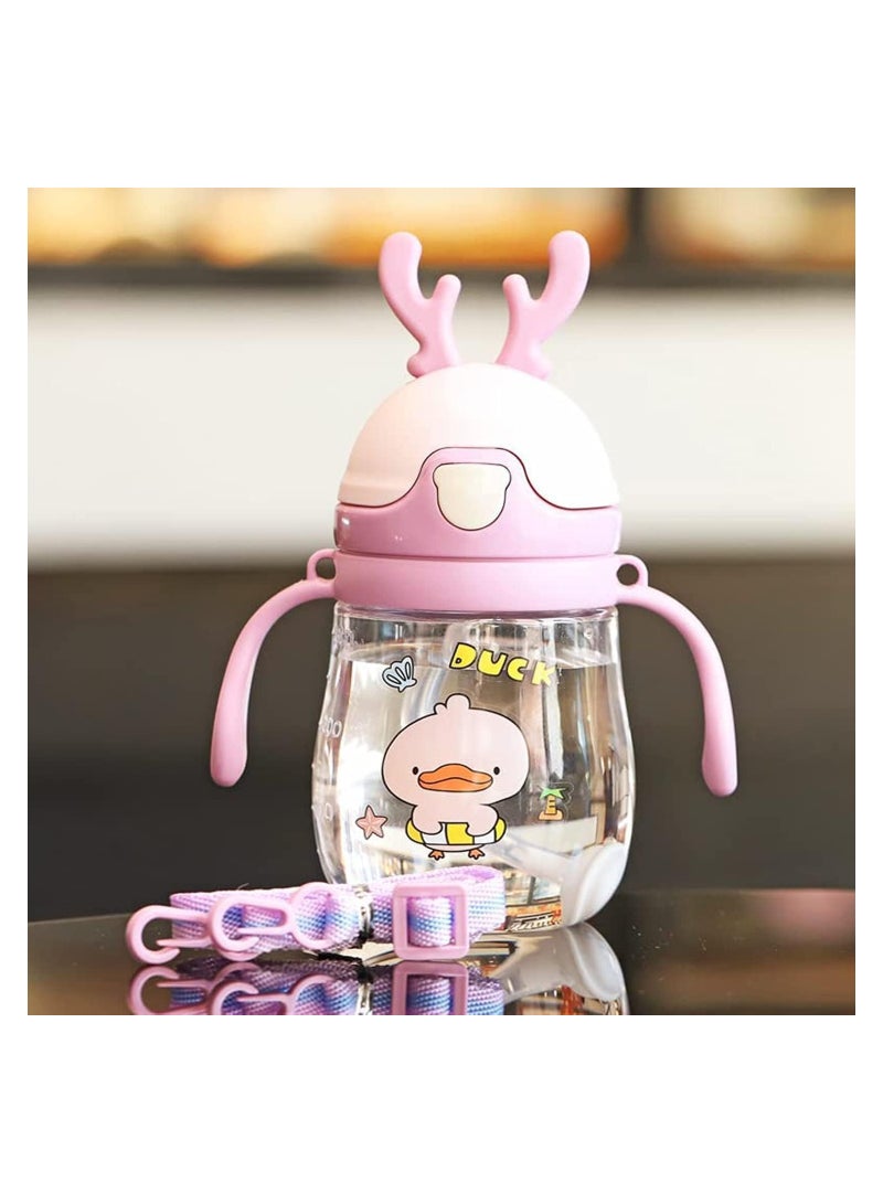 Sippy Cups for Baby 6+ Months, 300ML Toddler Bottles, Easy Grip Handles/Strap 2-in-1 with Weighted Straw Spill-Proof Transition Learner Cups for Infant Toddler 6-24 Month, lovely Sippy Cup Antlers