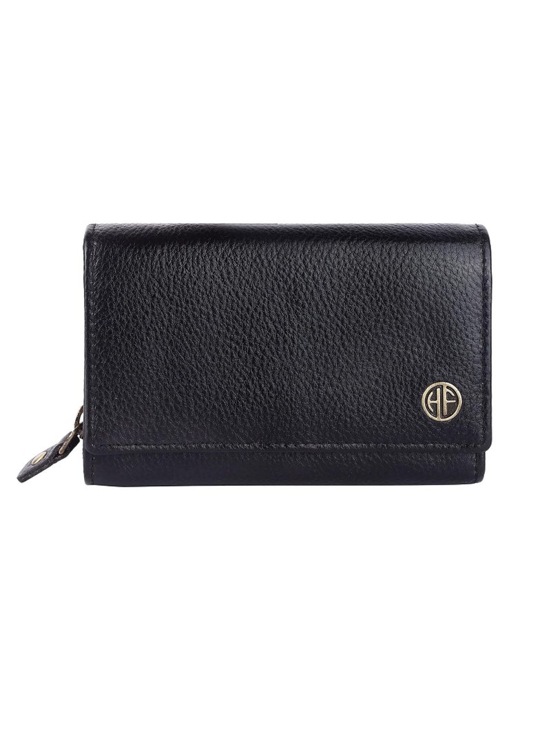 Wallet for Women - Black Leather Purse for Women with RFID Protection, 8 Card Slots, and 5 Compartments - Ladies Wallet with Button Closure - Women's Wallet for Daily Use