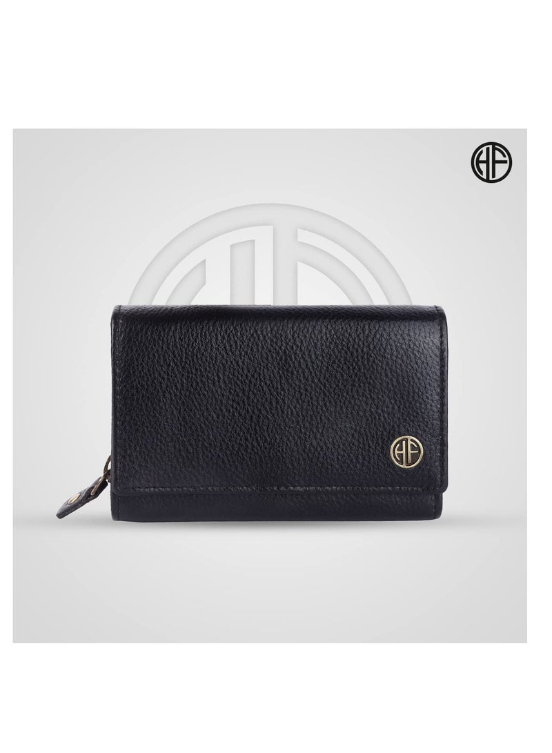 Wallet for Women - Black Leather Purse for Women with RFID Protection, 8 Card Slots, and 5 Compartments - Ladies Wallet with Button Closure - Women's Wallet for Daily Use
