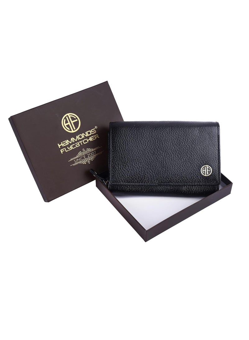 Wallet for Women - Black Leather Purse for Women with RFID Protection, 8 Card Slots, and 5 Compartments - Ladies Wallet with Button Closure - Women's Wallet for Daily Use