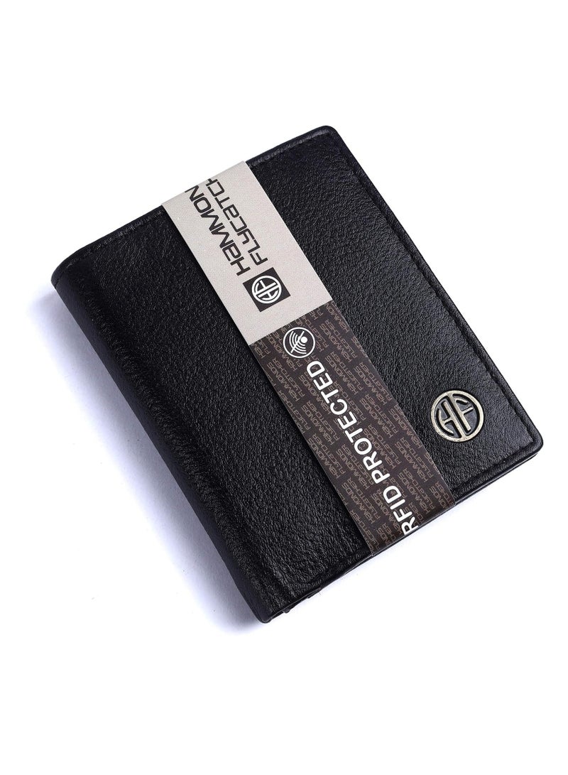 Leather Wallets for Men - RFID Protected Bi-Fold Money Wallet with Total 10 Slots/Pockets - Gift for Men - Black