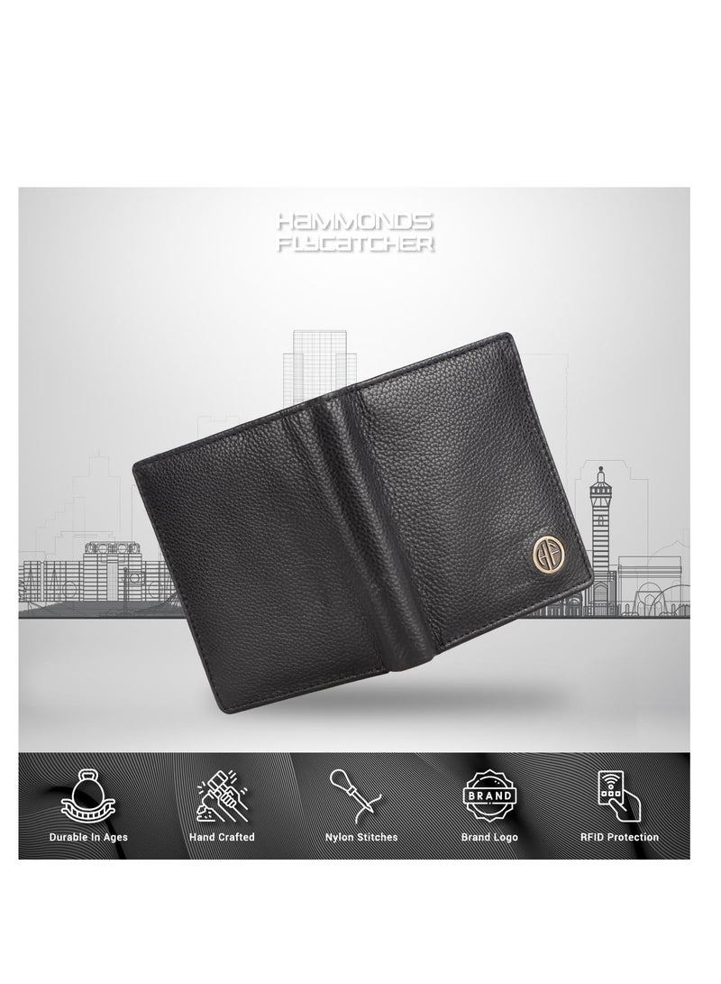 Leather Wallets for Men - RFID Protected Bi-Fold Money Wallet with Total 10 Slots/Pockets - Gift for Men - Black