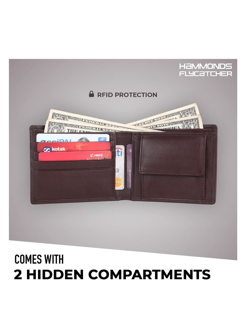 Leather Wallets for Men | Redwood Brown Men's Wallet | FID Protected Leather Wallet for Men | Men’s Wallet with 4 Card Slots | Purse for Men/Money Bag - Gift for Him