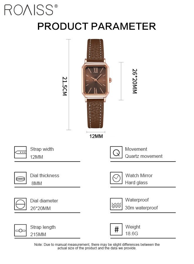 Women's Leather Strap Quartz Watch, Analog Display Rectangle Dial, Waterproof Fashionable Simple Wristwatch as Gift for Ladies, Brown