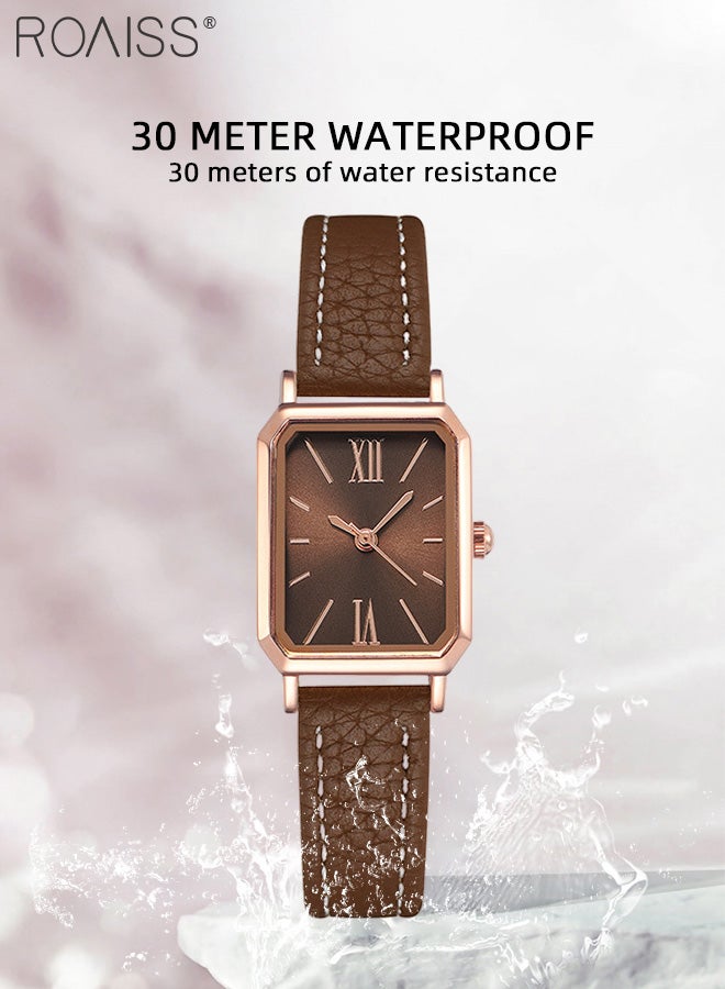 Women's Leather Strap Quartz Watch, Analog Display Rectangle Dial, Waterproof Fashionable Simple Wristwatch as Gift for Ladies, Brown