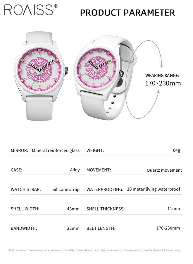 Women's Silicone Strap Quartz Watch, Analog Display Round Dragon Pattern Dial, Luminous Waterproof Fashion Wristwatch as Gift for Ladies