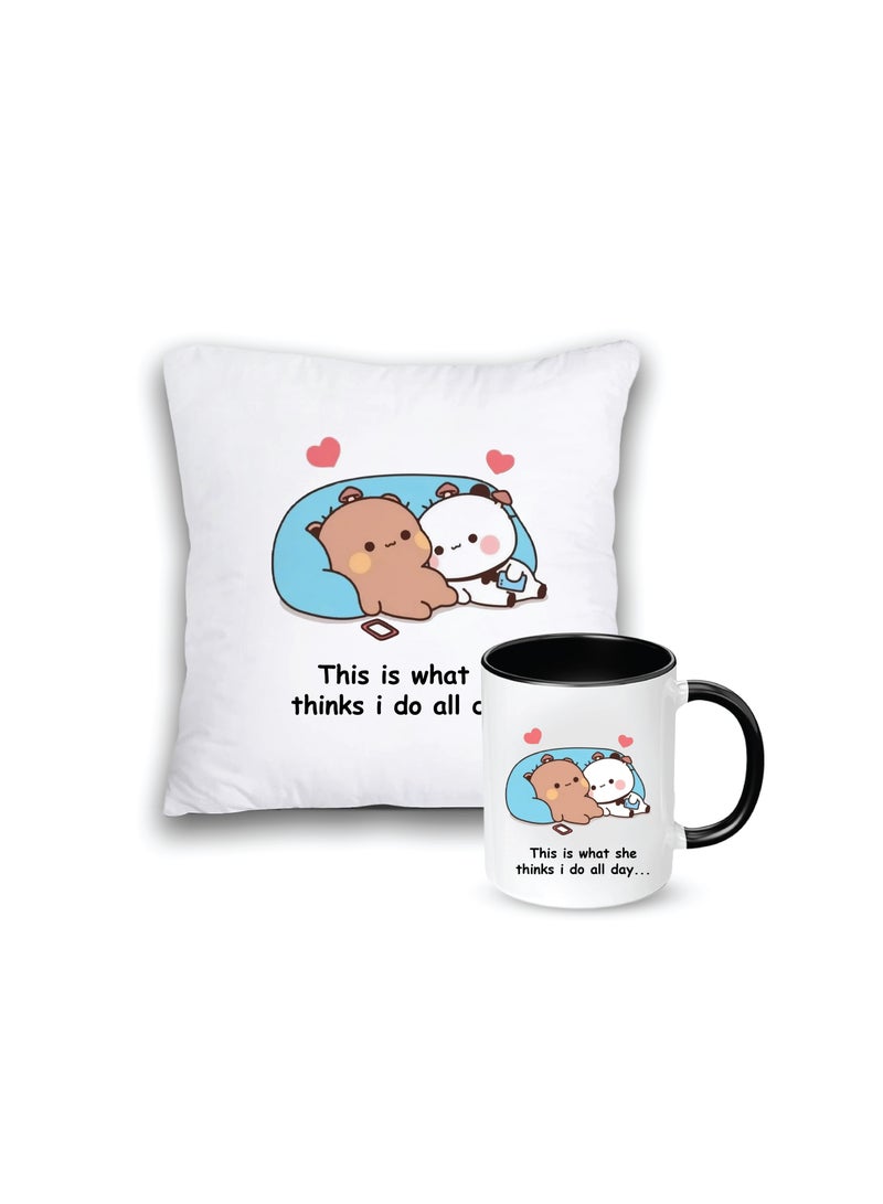 Cushion Cover and Ceramic Mug for Couples - Gift for Boy Friend - Gift for Girl Friend