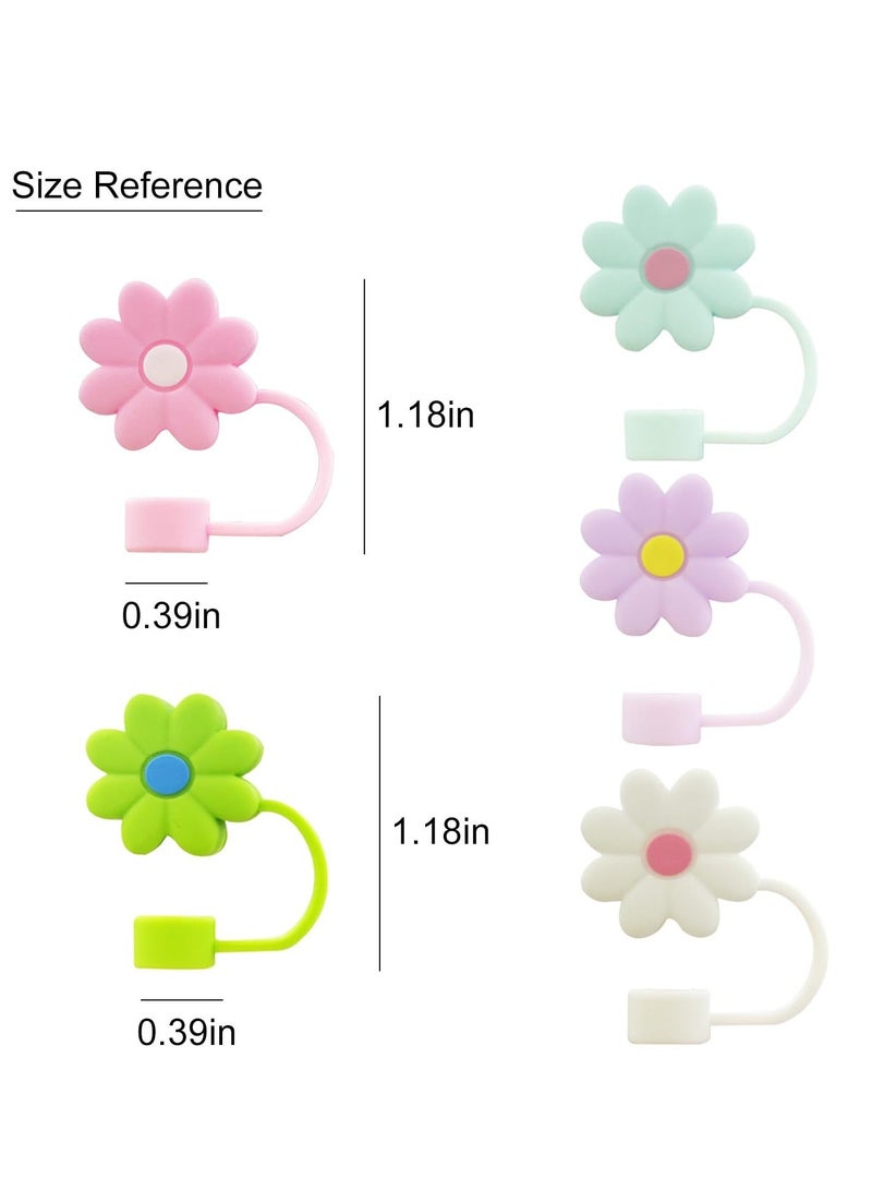 Stainless Steel Vacuum Insulated Tumbler With 5 Piece Silicone Straw Covers Cap 10Mm Cute Flower Toppers For Tumblers Lid And Water Iced Tea Or Coffee (40Oz)