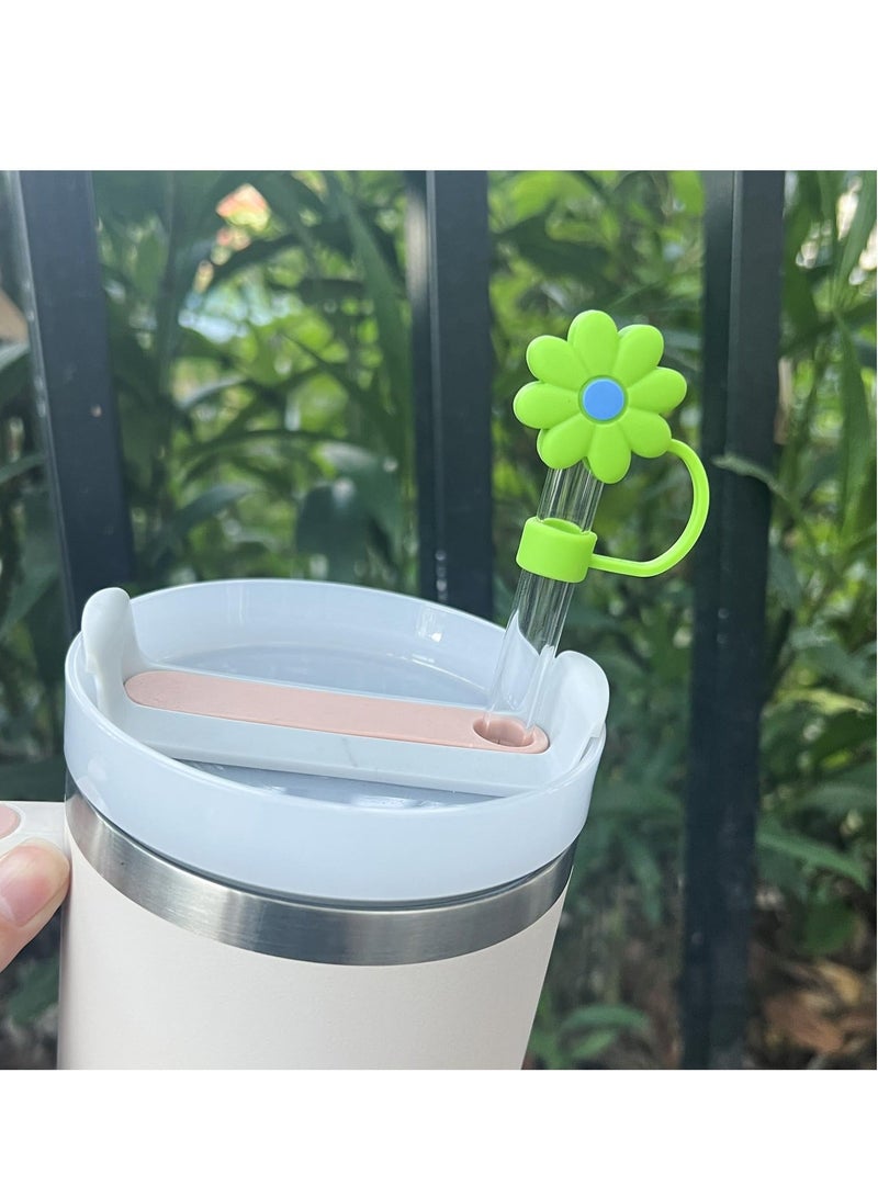 Stainless Steel Vacuum Insulated Tumbler With 5 Piece Silicone Straw Covers Cap 10Mm Cute Flower Toppers For Tumblers Lid And Water Iced Tea Or Coffee (40Oz)