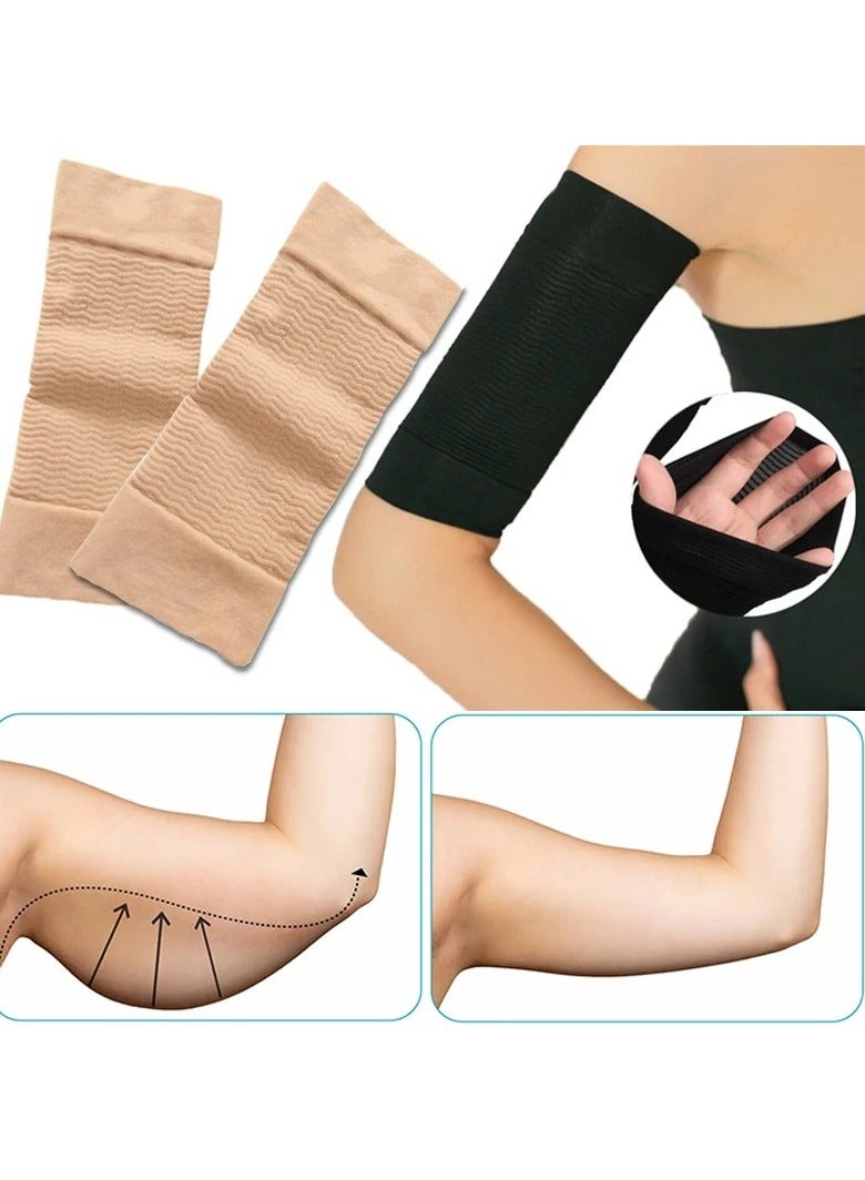 Arm Slimming Shaper Wrap, Compression Slimming Arms Sleeves, Workout Cellulite Shaper Fat Burning Sleeves, Arm Compression Wrap Sleeve Suitable For Women Girls, (Khaki 1 Pair)