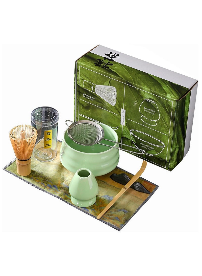 Japanese Matcha Tea Set, 7Pcs Matcha Whisk Set with Matcha Bowl, Matcha Bamboo Whisk, Scoop, Whisk Holder, Stainless Steel Tea Sifter, Tea Making Kit