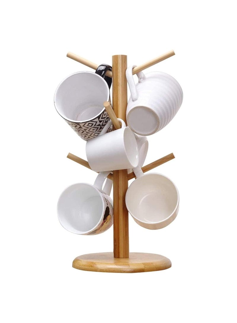 Mug Holder Tree, Bamboo Removable Coffee Mug Tree Tea Cup Rack Holders Stand with 6 Hooks Mug Rack Tree for Counter, Coffee Bar Accessories