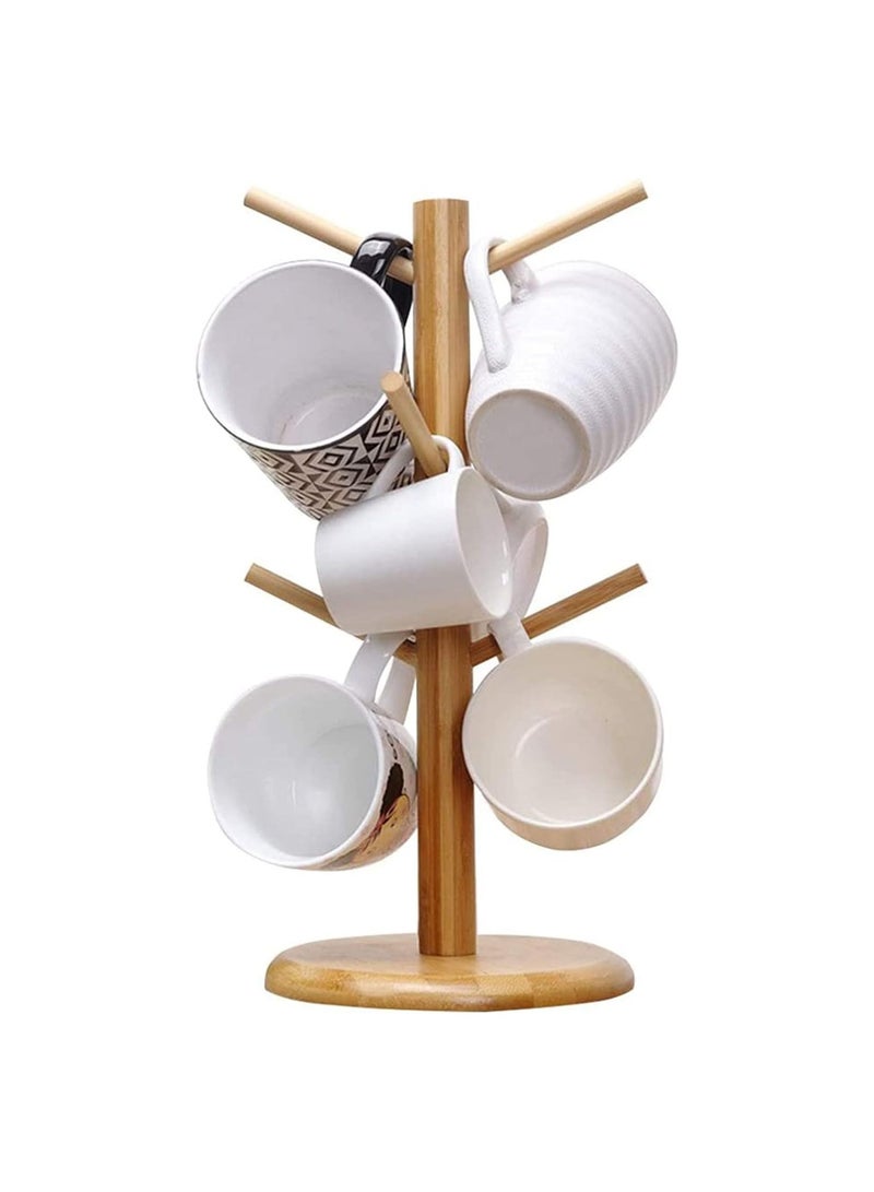 Wooden Cup And Mug Holder | Mug Holder Tree, Bamboo Removable Coffee Mug Tree Tea Cup Rack Holders Stand with 6 Hooks Mug Rack Tree for Counter, Coffee Bar Accessories