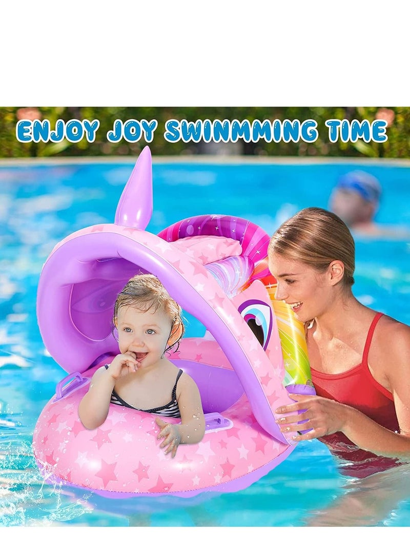 Baby Pool Float with Canopy, Unicon Inflatable Baby Swimming Float with Sunshade, Infant Baby Swim Floats for Pool, Summer Pool Toys Party Favors for Kids Toddlers Girls Boys Aged 6-36 Months