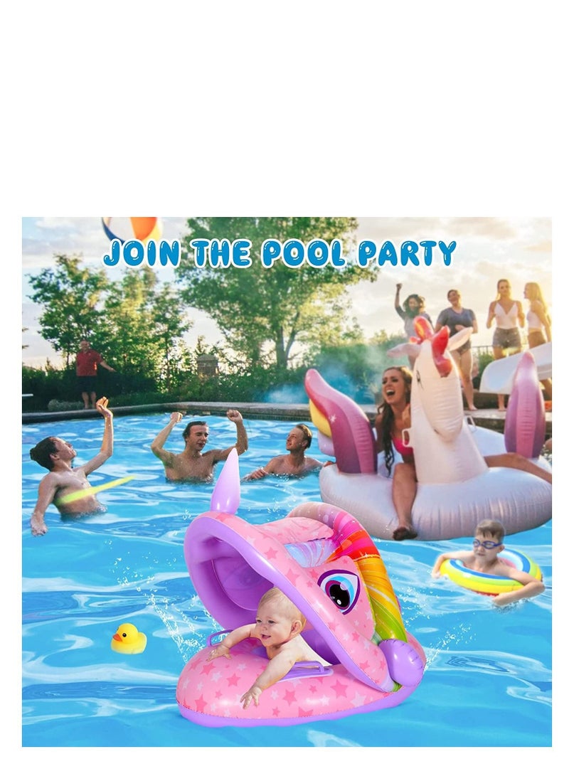 Baby Pool Float with Canopy, Unicon Inflatable Baby Swimming Float with Sunshade, Infant Baby Swim Floats for Pool, Summer Pool Toys Party Favors for Kids Toddlers Girls Boys Aged 6-36 Months