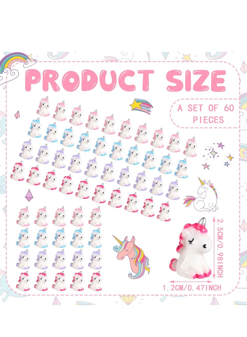 Micro Unicorn Miniature Figurines, 60 Pcs Garden Moss Landscape Mini Resin Animals Unicorn Cake Topper DIY Terrarium Crafts Ornament Accessories for Home Dollhouse Decoration, 4 Colors