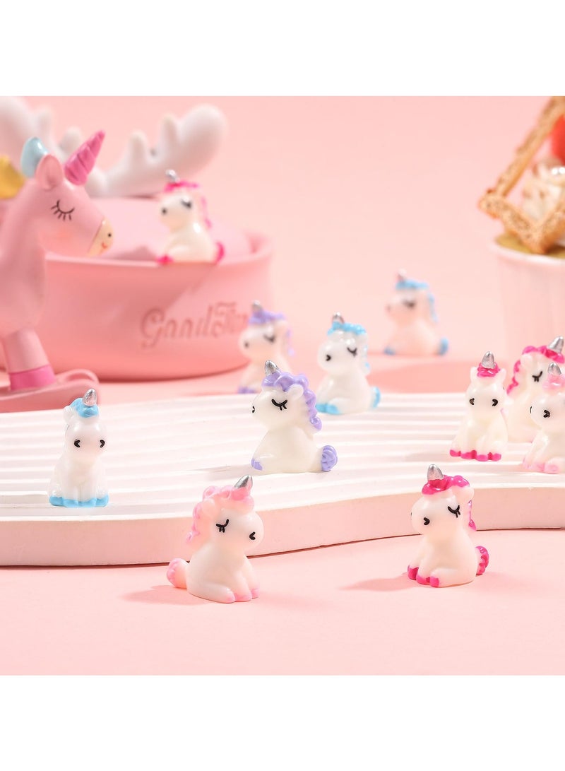 Micro Unicorn Miniature Figurines, 60 Pcs Garden Moss Landscape Mini Resin Animals Unicorn Cake Topper DIY Terrarium Crafts Ornament Accessories for Home Dollhouse Decoration, 4 Colors