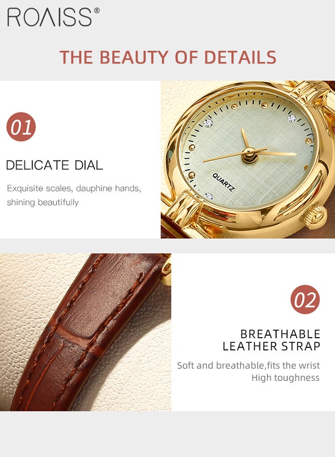 Women's PU Leather Strap Quartz Watch, Analog Display Round Dial, Waterproof Retro Simple Wristwatch as Gift for Ladies, Brown