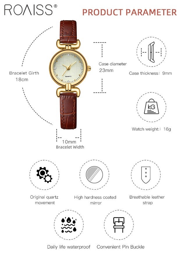 Women's PU Leather Strap Quartz Watch, Analog Display Round Dial, Waterproof Retro Simple Wristwatch as Gift for Ladies, Brown