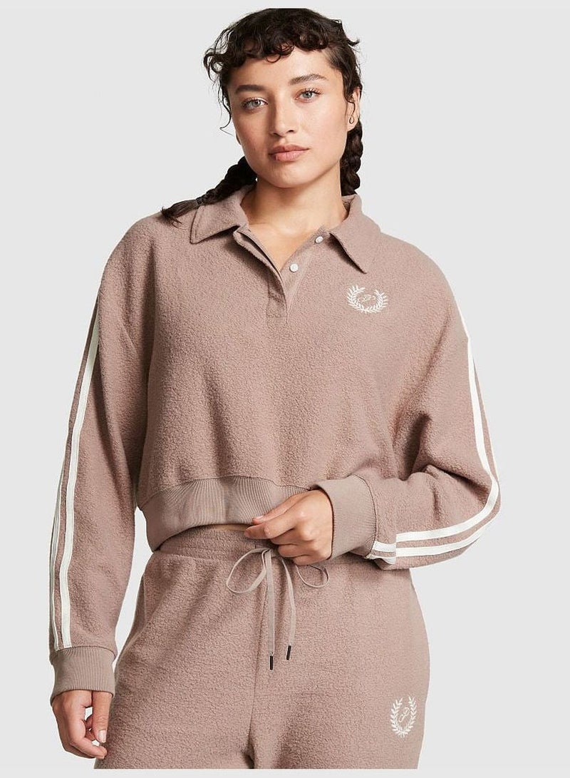 Reverse Fleece Cropped Polo Sweatshirt