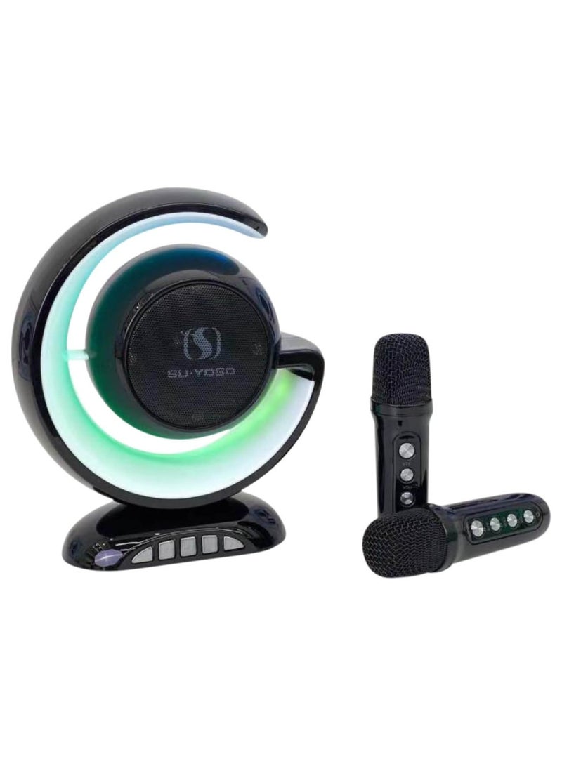 YS-110 Karaoke Machine with Two Wireless Microphones Portable Bluetooth Speaker For Home Karaoke Birthday Party With Microphone Mic And Colorful LED