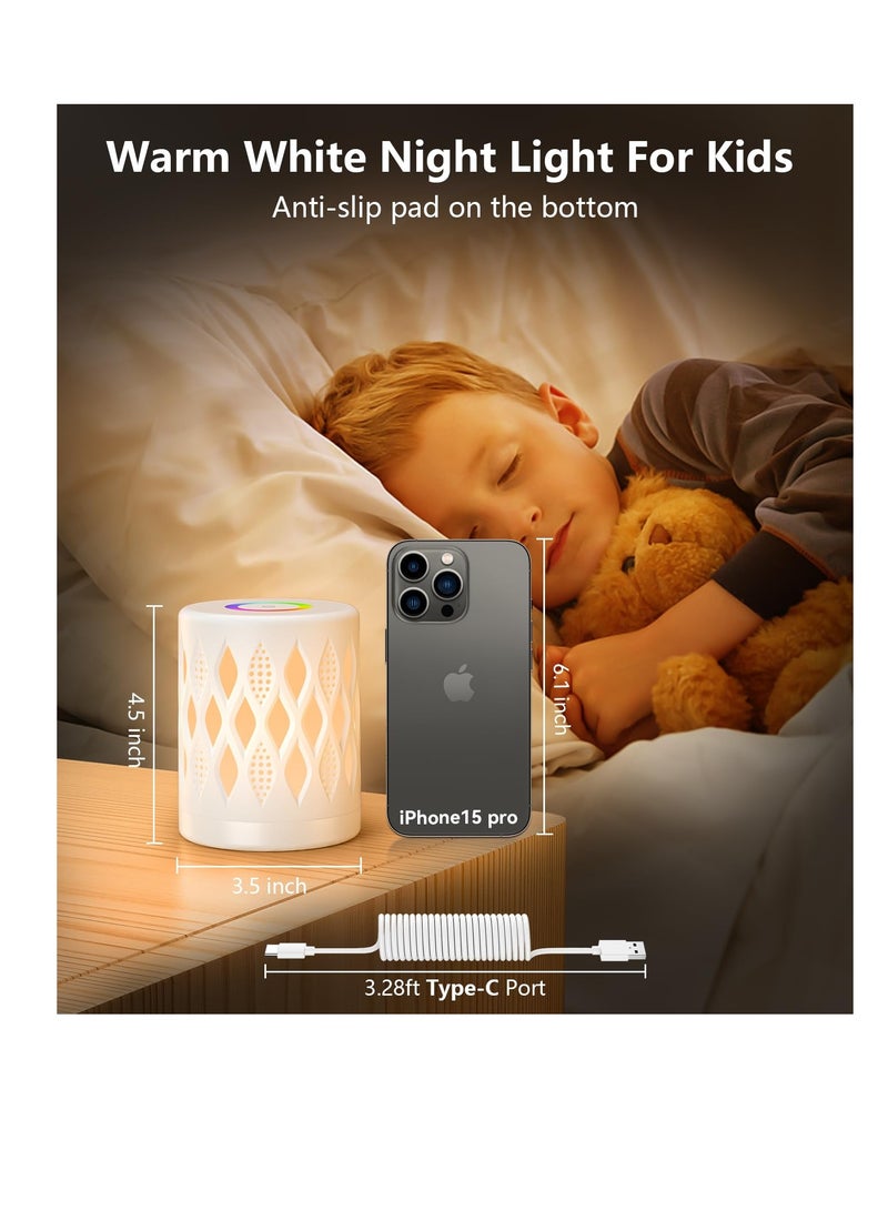 Night Light for Kids and Adult, Stepless Dimming Warm White & RGB Color Changing Light, 3 Modes Portable LED Touch Bedside Lamp, Rechargeable Night Lamp for Bedroom, White