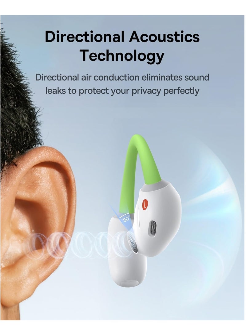Open Ear Headphones With Directional Acoustics, Punchy Bass, Stable Fit, Ultra-Light Weight, IPX4 Waterproof, ENC Mics, Bluetooth 5.3 Wireless Earbuds For Running, Workout, Gym (Eli Sport 1) Green/White