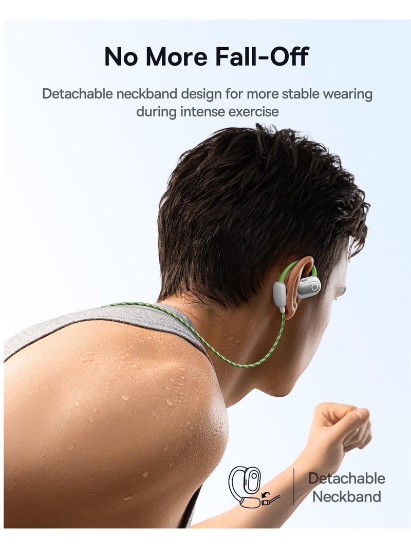 Open Ear Headphones With Directional Acoustics, Punchy Bass, Stable Fit, Ultra-Light Weight, IPX4 Waterproof, ENC Mics, Bluetooth 5.3 Wireless Earbuds For Running, Workout, Gym (Eli Sport 1) Green/White