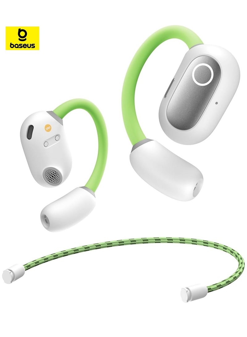 Open Ear Headphones With Directional Acoustics, Punchy Bass, Stable Fit, Ultra-Light Weight, IPX4 Waterproof, ENC Mics, Bluetooth 5.3 Wireless Earbuds For Running, Workout, Gym (Eli Sport 1) Green/White