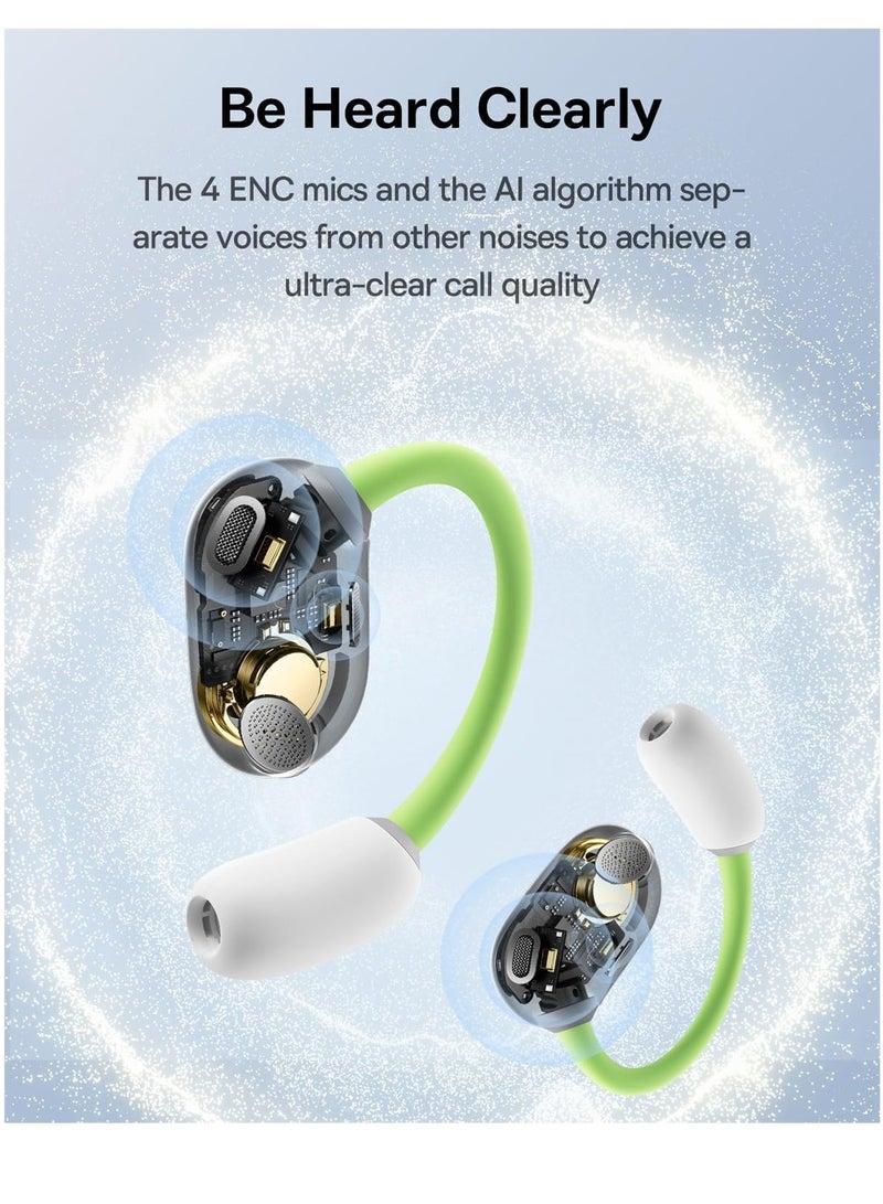 Open Ear Headphones With Directional Acoustics, Punchy Bass, Stable Fit, Ultra-Light Weight, IPX4 Waterproof, ENC Mics, Bluetooth 5.3 Wireless Earbuds For Running, Workout, Gym (Eli Sport 1) Green/White