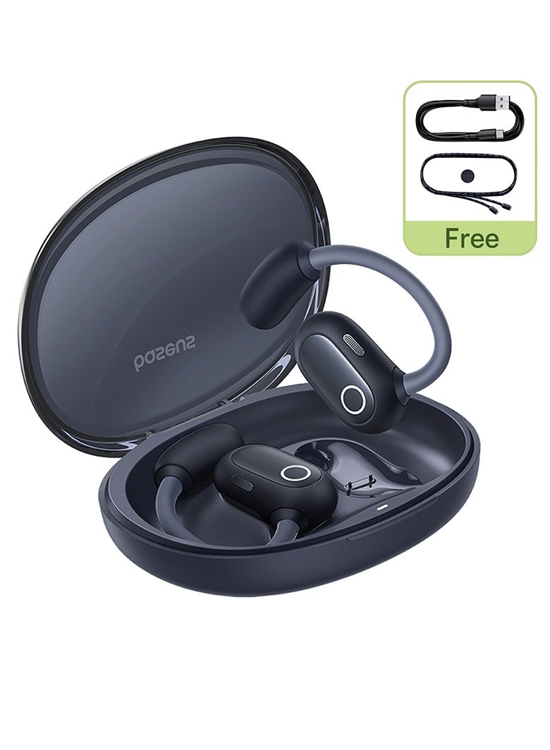 Open Ear Headphones With Directional Acoustics, Punchy Bass, Stable Fit, Ultra-Light Weight, IPX4 Waterproof, ENC Mics, Bluetooth 5.3 Wireless Earbuds For Running, Workout, Gym (Eli Sport 1) Black