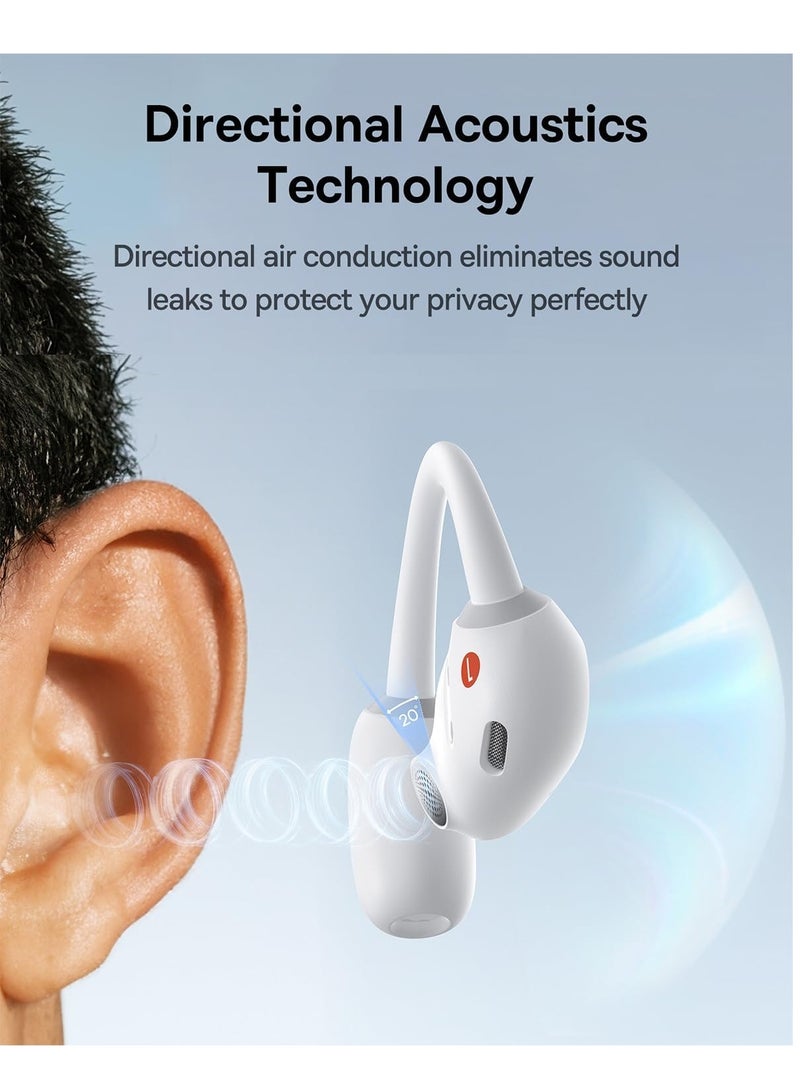 Open Ear Headphones With Directional Acoustics, Punchy Bass, Stable Fit, Ultra-Light Weight, IPX4 Waterproof, ENC Mics, Bluetooth 5.3 Wireless Earbuds For Running, Workout, Gym (Eli Sport 1) White