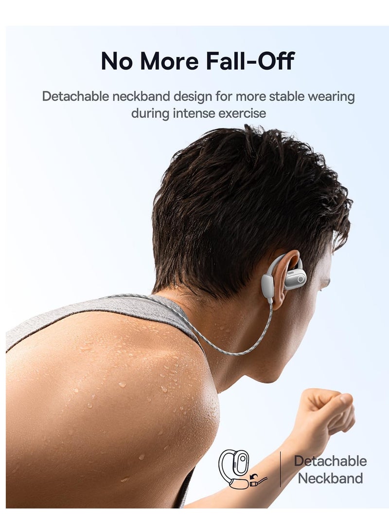 Open Ear Headphones With Directional Acoustics, Punchy Bass, Stable Fit, Ultra-Light Weight, IPX4 Waterproof, ENC Mics, Bluetooth 5.3 Wireless Earbuds For Running, Workout, Gym (Eli Sport 1) White