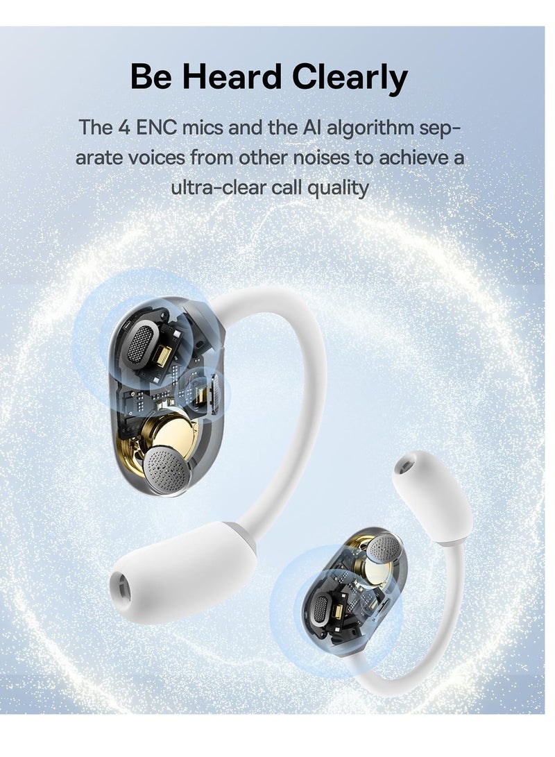 Open Ear Headphones With Directional Acoustics, Punchy Bass, Stable Fit, Ultra-Light Weight, IPX4 Waterproof, ENC Mics, Bluetooth 5.3 Wireless Earbuds For Running, Workout, Gym (Eli Sport 1) White