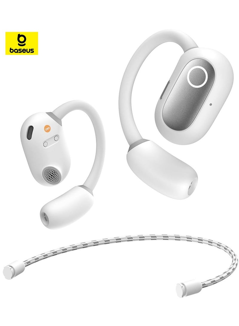 Open Ear Headphones With Directional Acoustics, Punchy Bass, Stable Fit, Ultra-Light Weight, IPX4 Waterproof, ENC Mics, Bluetooth 5.3 Wireless Earbuds For Running, Workout, Gym (Eli Sport 1) White