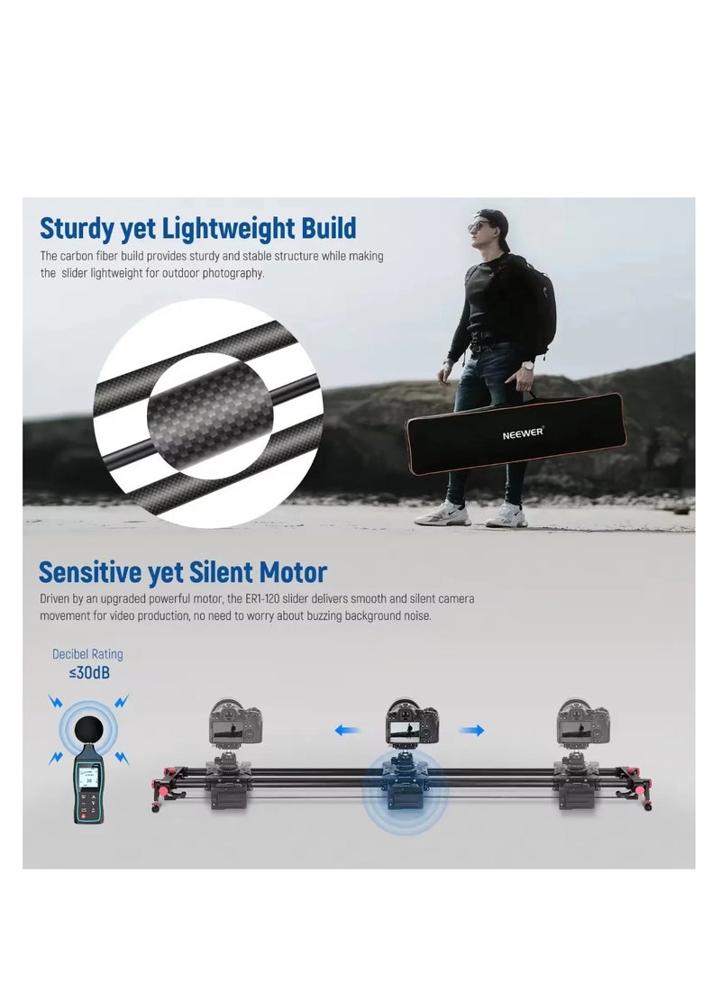 Neewer Motorized Camera Slider ER1-120cm with Remote Controller Carbon Fiber Track Rail with Mute Motor/Time Lapse Video Shooting