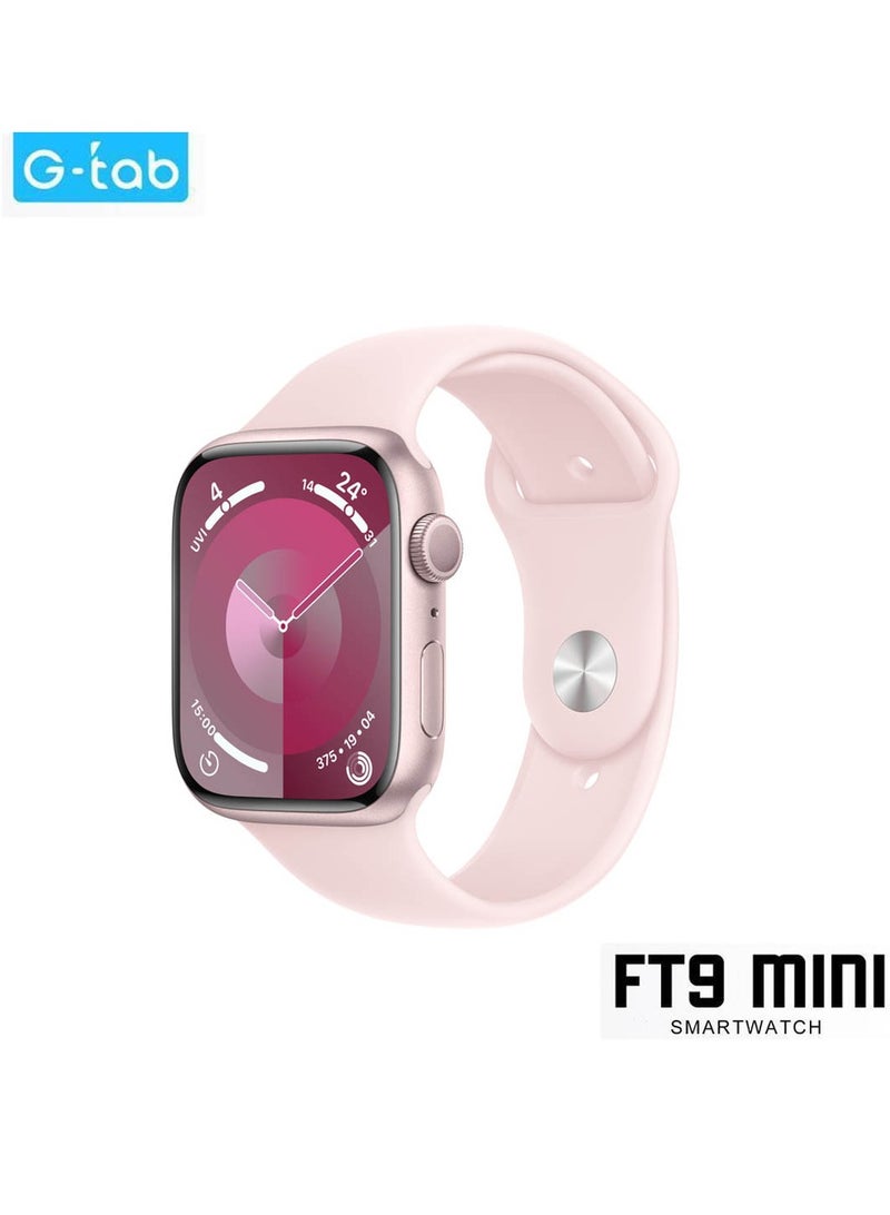 Gtab FT9 Mini Smart Watch With 41MM AMOLED Display 2 Pair Straps and Wireless Charger For Ladies and Girls Pink