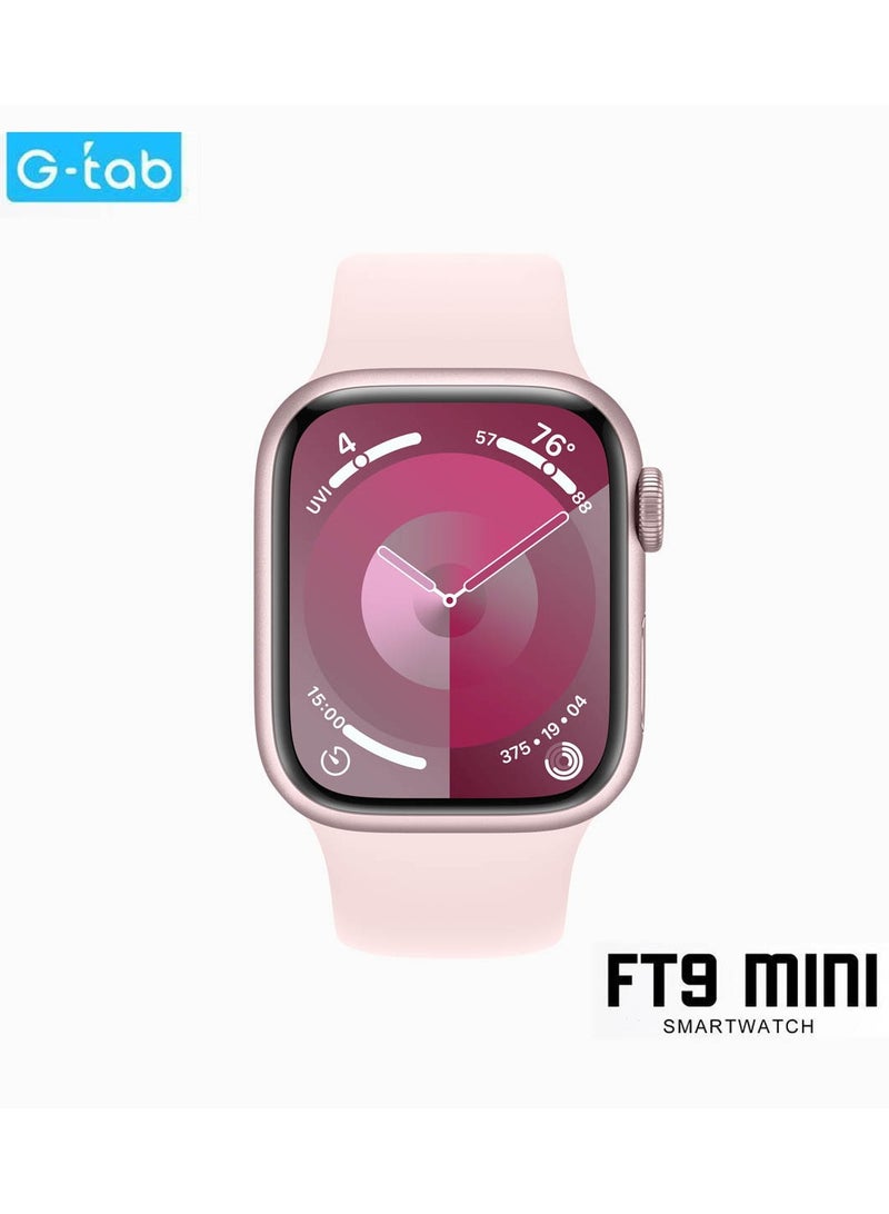 Gtab FT9 Mini Smart Watch With 41MM AMOLED Display 2 Pair Straps and Wireless Charger For Ladies and Girls Pink