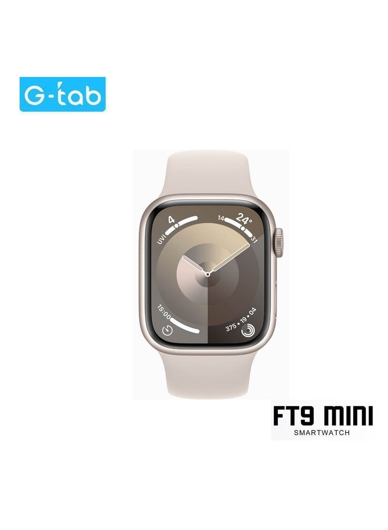 Gtab FT9 Mini Smart Watch With 41MM AMOLED Display 2 Pair Straps and Wireless Charger For Ladies and Girls Silver