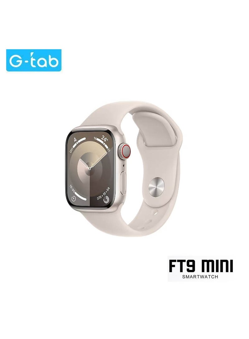 Gtab FT9 Mini Smart Watch With 41MM AMOLED Display 2 Pair Straps and Wireless Charger For Ladies and Girls Silver