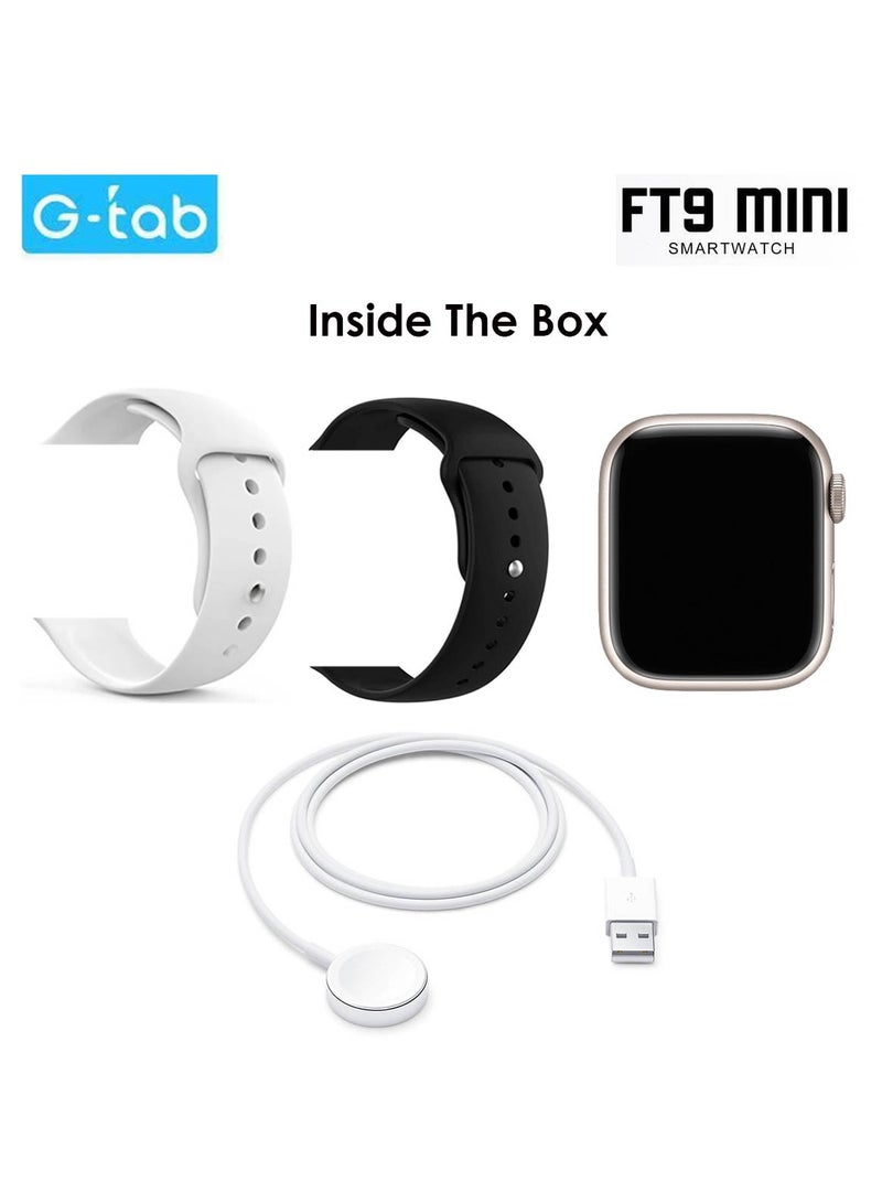 Gtab FT9 Mini Smart Watch With 41MM AMOLED Display 2 Pair Straps and Wireless Charger For Ladies and Girls Silver