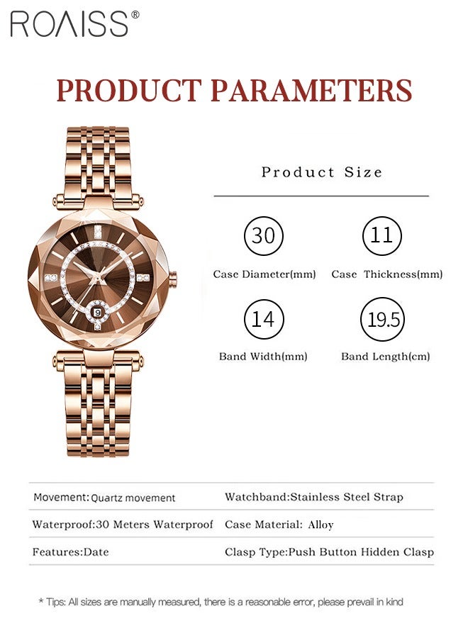 Women's Steel Strap Quartz Watch Analog Display Round Dial with Zirconium Diamonds Decoration and Rhombus Cut Design Waterproof Luxurious Wristwatch as Gift for Ladies