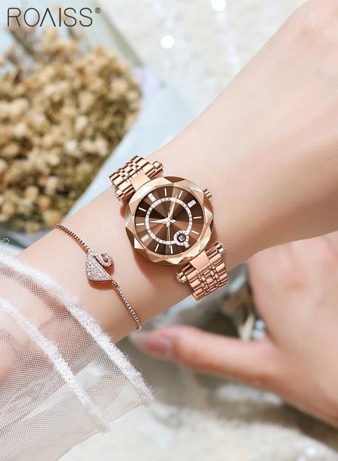 Women's Steel Strap Quartz Watch Analog Display Round Dial with Zirconium Diamonds Decoration and Rhombus Cut Design Waterproof Luxurious Wristwatch as Gift for Ladies