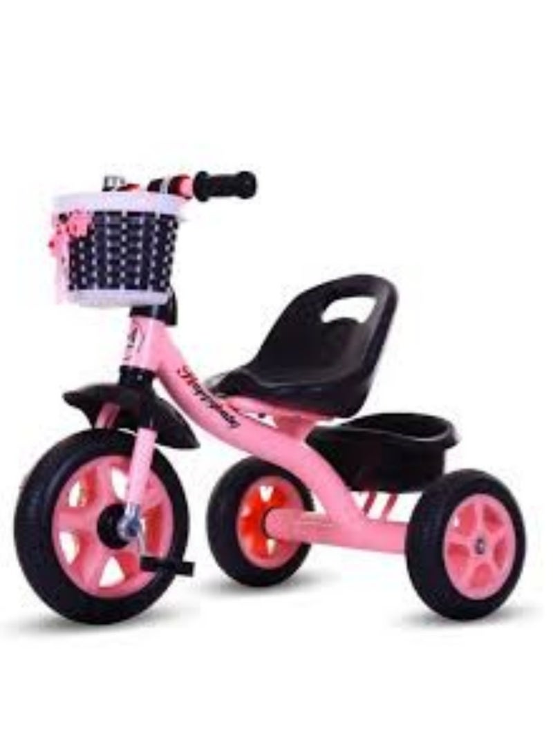 Adjustable Children's Tricycle with Basket and Bell - Durable Steel Frame and Comfort Seat – Eye-Catching Sky Pink