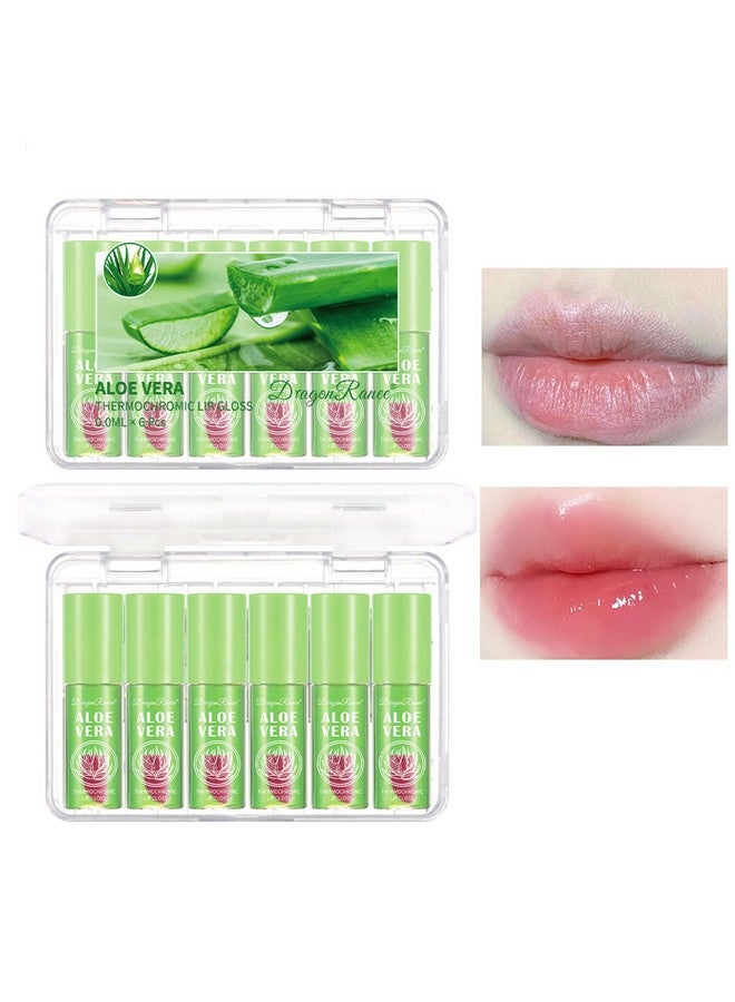 6Pcs Aloe Vera Lip Glosscolor Changing Lip Gloss Tinted Lip Oil Highshine Clear Temperature Color Change Lip Stain Glossier Lip Tint For Women Lip Care Prevents Dry Cracked Lips (Aloe Vera)