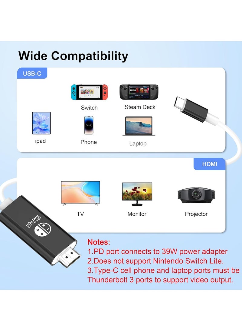 USB C to HDMI Adapter Cable Compatible with Nintendo Switch, Type-C to HDMI Conversion Cable Replaces The Switch Docking Station for TV Projection Screen, Nintendo Switch OLED Dock