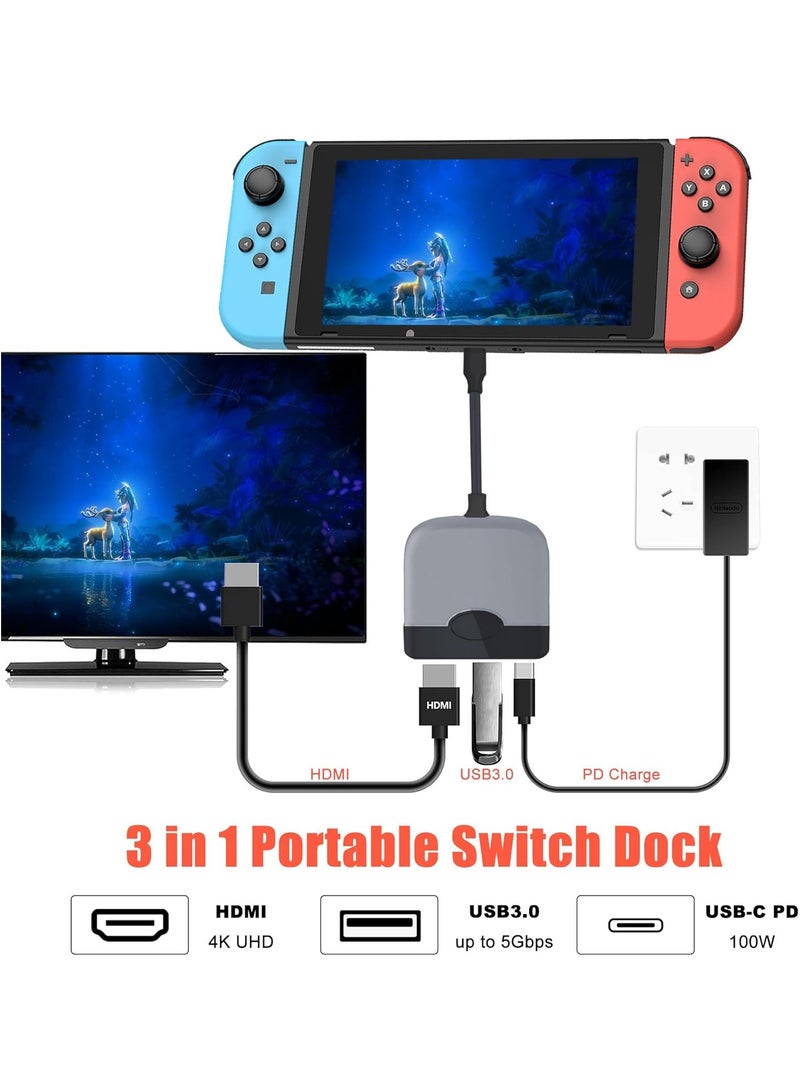Portable Switch Dock for Nintendo Switch HDMI Adapter Switch Portable Dock for Nintendo Switch TV Adapter Switch Adapter for TV Switch Travel Dock 3-In-1 Switch Docking Station Switch USB C to HDMI